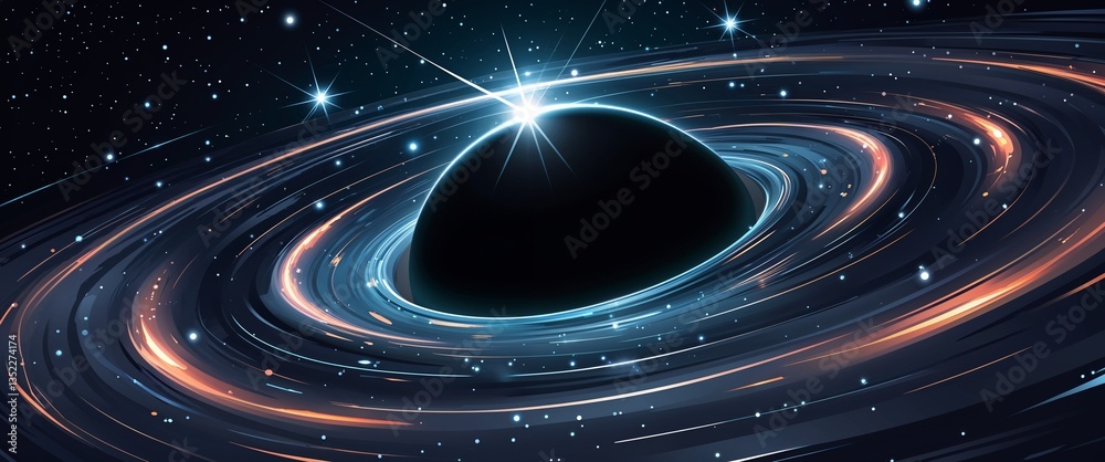 Naklejka premium Blackhole gravitational field bending starlight with dramatic lensing effect