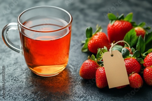 Fresh Strawberries and Herbal Tea in a Cozy Setting With Natural Textures