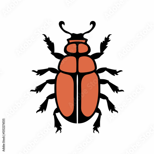 Stylized beetle, simple shapes, bold colors, vector graphic