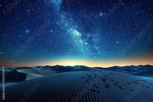Starry Night Over Golden Sand Dunes in a Desert Landscape