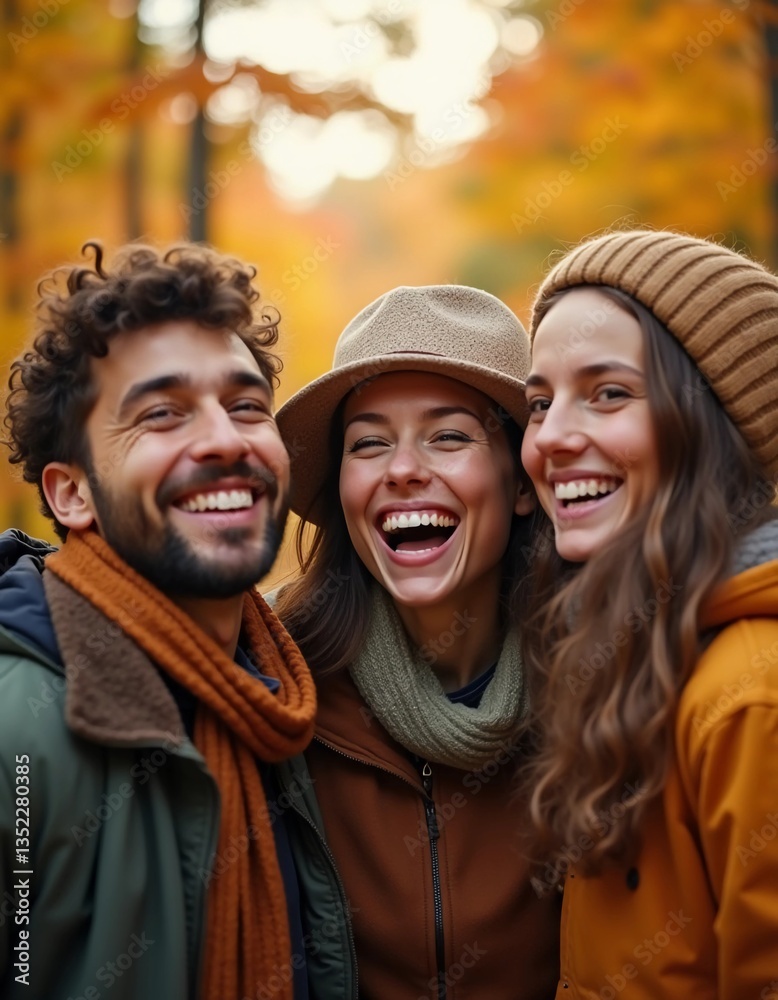 Joyful friends explore the beauty of autumn, reveling in laughter and creating unforgettable memories among brilliant foliage in nature's embrace Generative AI Joyful friends explore the beauty of autumn, reveling in laughter and creating unforgettable memories among brilliant foliage in nature's embrace Generative AI
