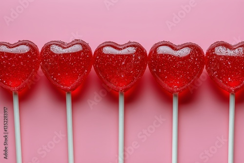 Heart-shaped Lollipops Arranged Neatly on a Pink Background for a Festive Cel...