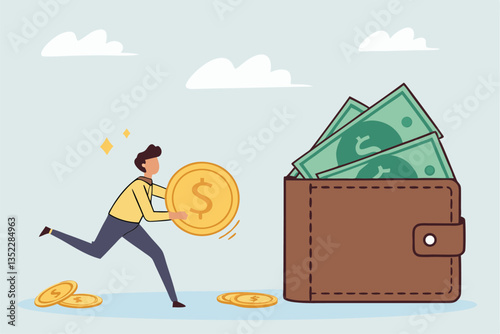 Salary, wages or income, making money profit, cash or economics, financial saving, investment or expense, spending, salary payroll, compensation concept, businessman hold money with wallet banknotes.