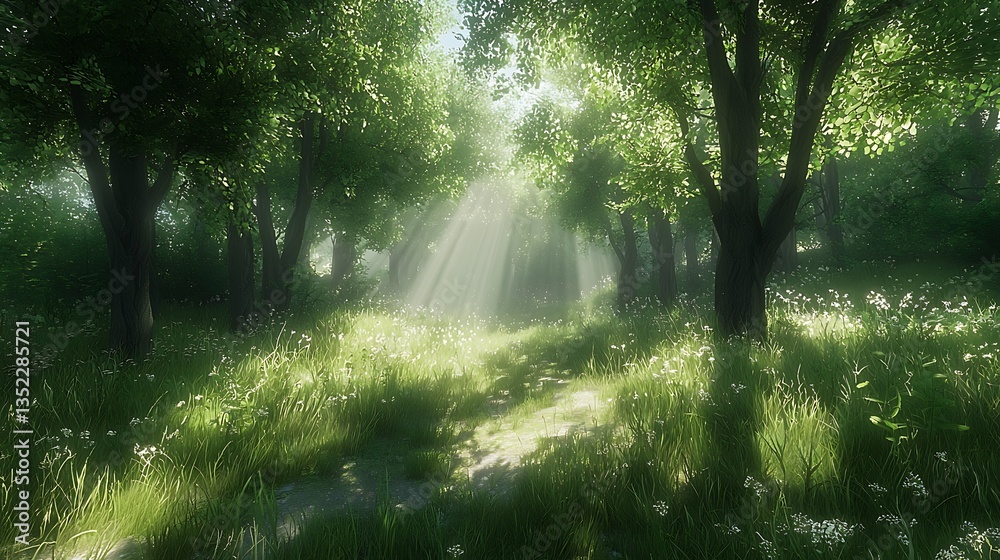 Sunlit Forest Path Peaceful Nature Scene Sunlit Forest Path Peaceful Nature Scene