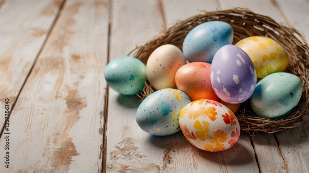 Obraz premium Colorful Easter eggs with delicate watercolor 
