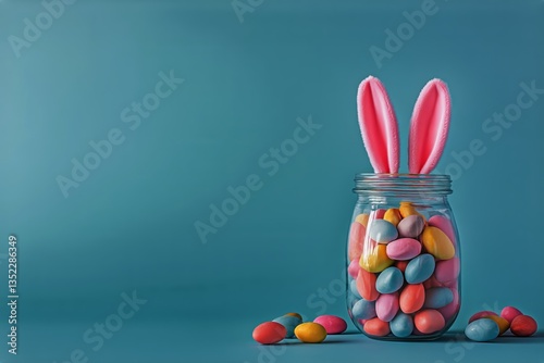 Colorful Candy Jar With Bunny Ears for Spring Celebration Decoration