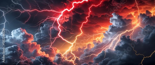 Wallpaper Mural Violent red and gold lightning web illuminating abstract clouds Torontodigital.ca