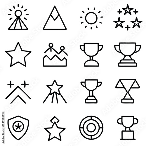 Set of Jewish Star Icons and Symbols in Black Silhouette Style