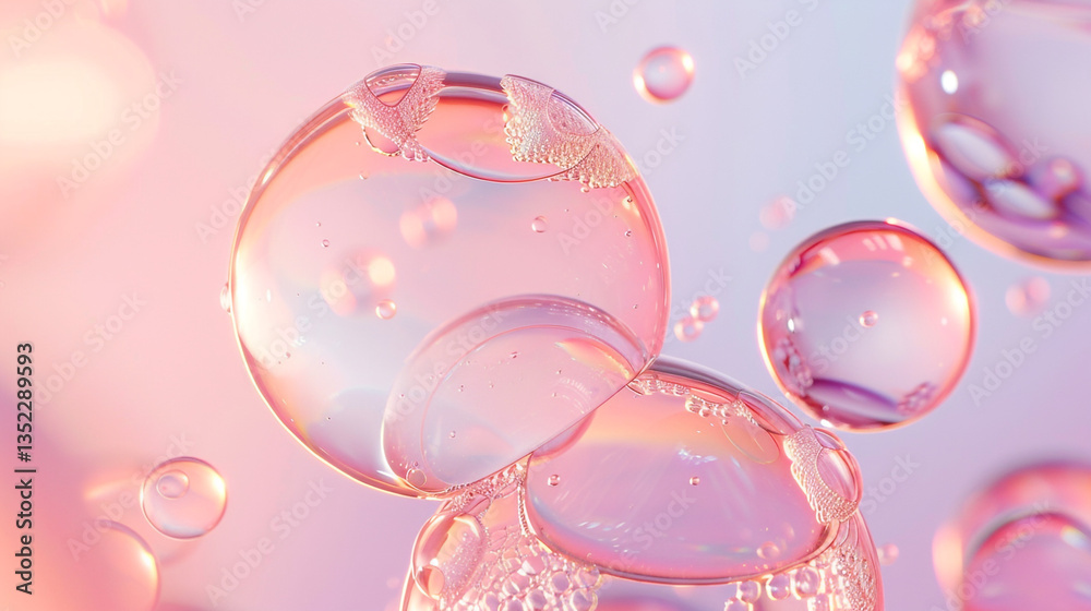Floating translucent pink bubbles in a soft pastel background. Floating translucent pink bubbles in a soft pastel background.