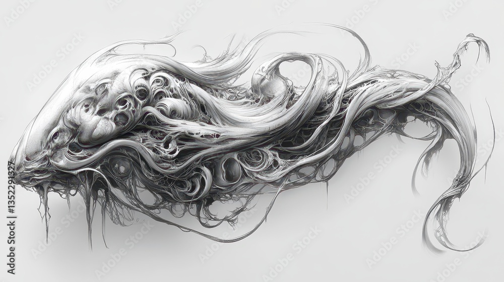 Fototapeta premium An abstract grayscale artwork of an amorphous organic structure