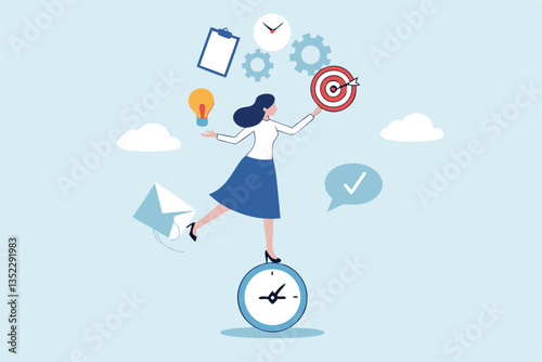 Project development manager, skill management, planning or communication to success, process or efficiency to finish work, productivity concept, businesswoman control project management skill.