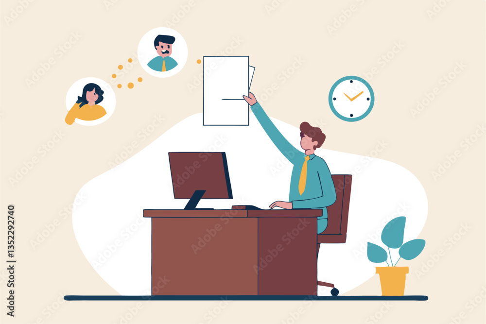 Employee management system, attendance or candidate analysis, customer management system, CRM or recruitment applicant system concept, businessman manage people with employee online application. Employee management system, attendance or candidate analysis, customer management system, CRM or recruitment applicant system concept, businessman manage people with employee online application.