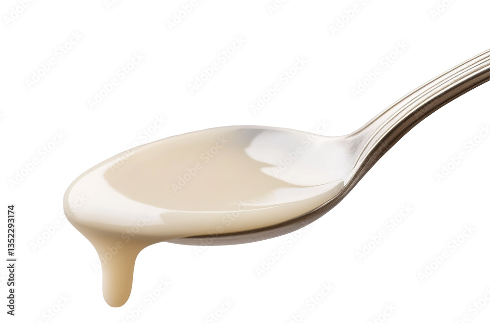 realistic peanut butter spread on a spoon with creamy texture, glossy finish, and rich golden-brown color, perfect for food ads, spreads, and commercial design
Rich creamy peanut butter dripping off a