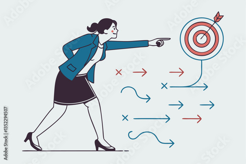 Strategy planning, method or tactic to win business reach goal, solution to avoid obstacle, path to success or discover solution to succeed concept, businesswoman present strategic plan to success.