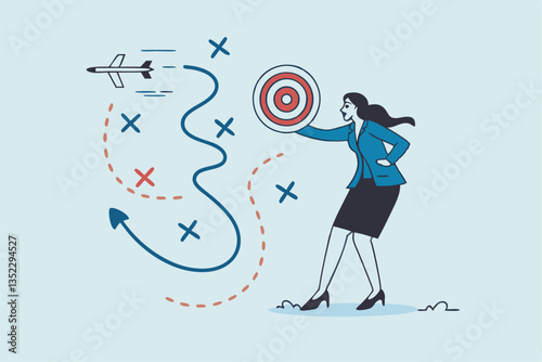 Strategy planning, method or tactic to win business reach goal, solution to avoid obstacle, path to success or discover solution to succeed concept, businesswoman present strategic plan to success.