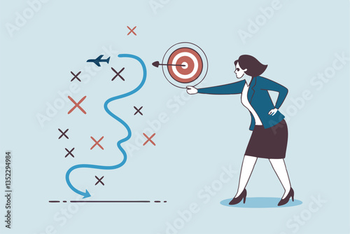 Strategy planning, method or tactic to win business reach goal, solution to avoid obstacle, path to success or discover solution to succeed concept, businesswoman present strategic plan to success.