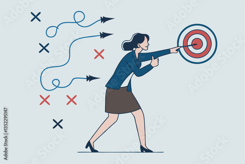 Strategy planning, method or tactic to win business reach goal, solution to avoid obstacle, path to success or discover solution to succeed concept, businesswoman present strategic plan to success.