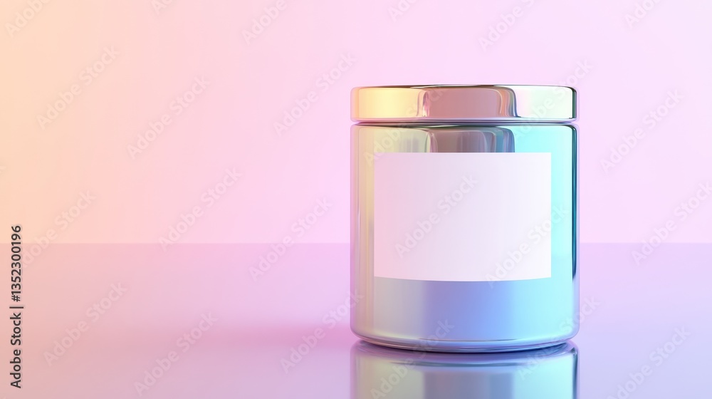 Modern cylindrical jar with a blank label, styled with pastel gradients and soft reflections. Modern cylindrical jar with a blank label, styled with pastel gradients and soft reflections.