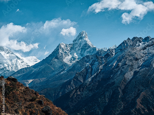 Snowy peak of Ama Dablam mountain