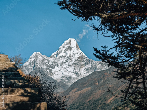 Snowy peak of Ama Dablam mountain