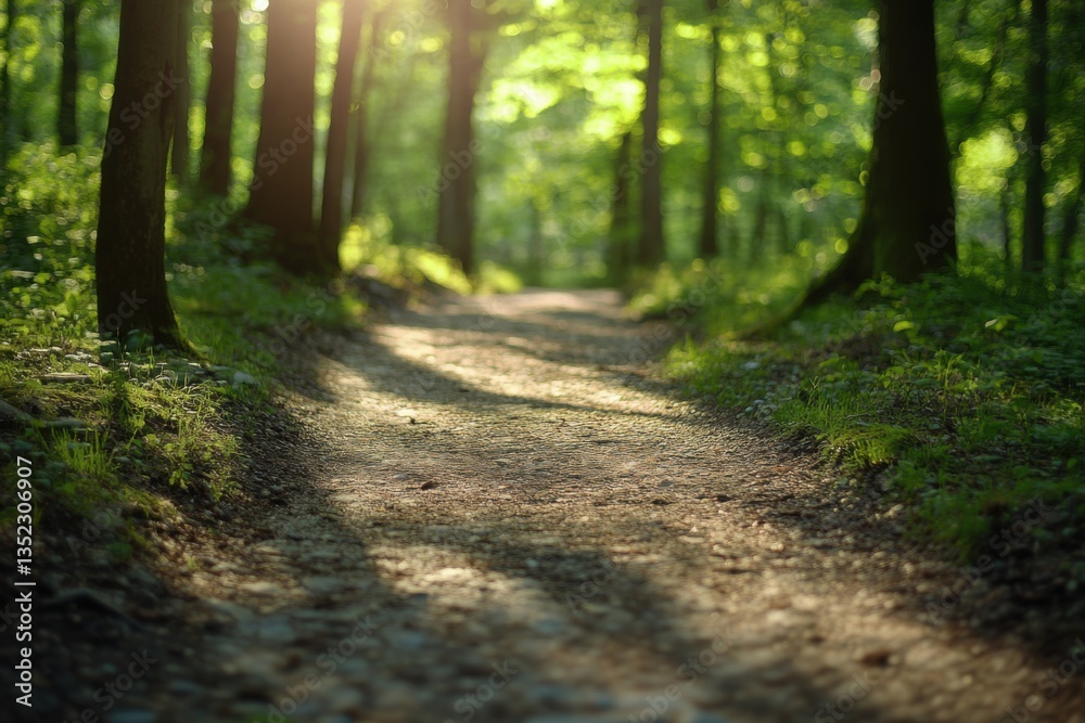 Fototapeta premium Forest trail with dappled sunlight and copy space