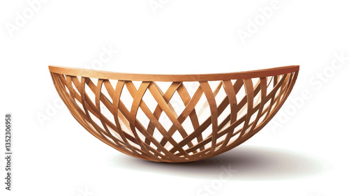 A digital rendering of a half-circle shaped basket with a lattice pattern. The basket appears to be made of copper or a similar metallic material with a golden-brown hue. The image is presented