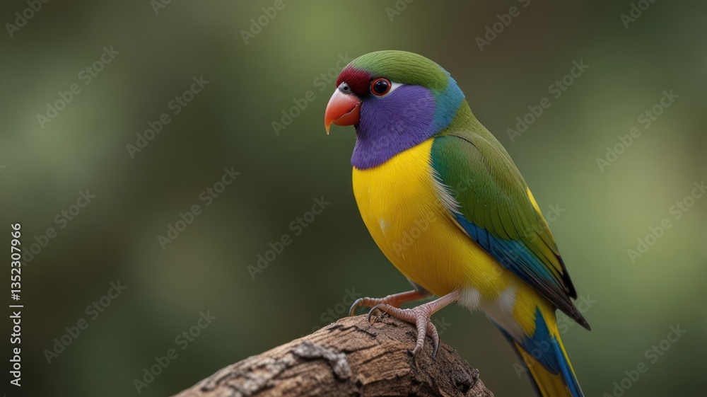 Obraz premium Colorful bird perched on a branch, with vibrant green, yellow, and blue plumage