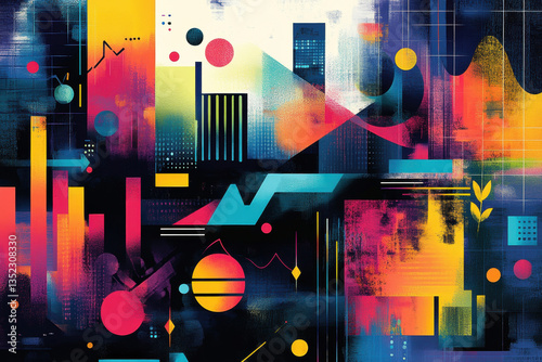Vibrant abstract art with colorful shapes in a dynamic and modern composition.