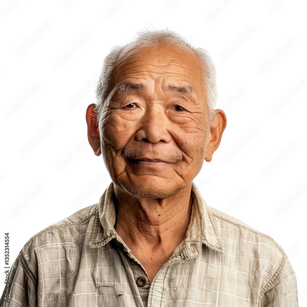 Elderly man with gentle smile wearing casual shirt and looking directly at camera Elderly man with gentle smile wearing casual shirt and looking directly at camera