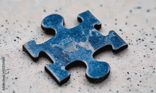 Close-up of a single blue puzzle piece resting on a textured surface, symbolizing completeness and the search for the missing element in life and challenges