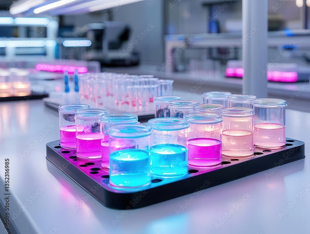 AIpowered lab engineering microbiomes, glowing microbial colonies and advanced genetic manipulation tools in techdriven lab AIpowered lab engineering microbiomes, glowing microbial colonies and advanced genetic manipulation tools in techdriven lab