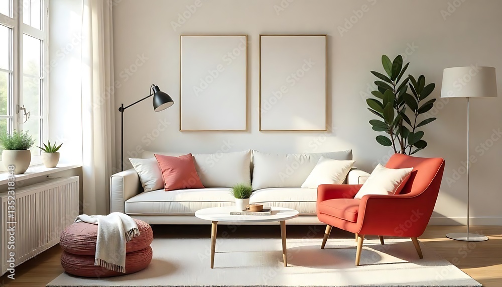 Fototapeta premium Modern interior living room decorated with furniture and decorative items