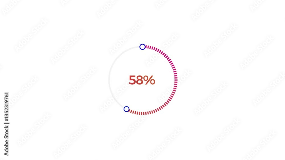 58% number circle loading pie chart icon modern design animation, on white background 4K video. 58% number circle loading pie chart icon modern design animation, on white background 4K video.