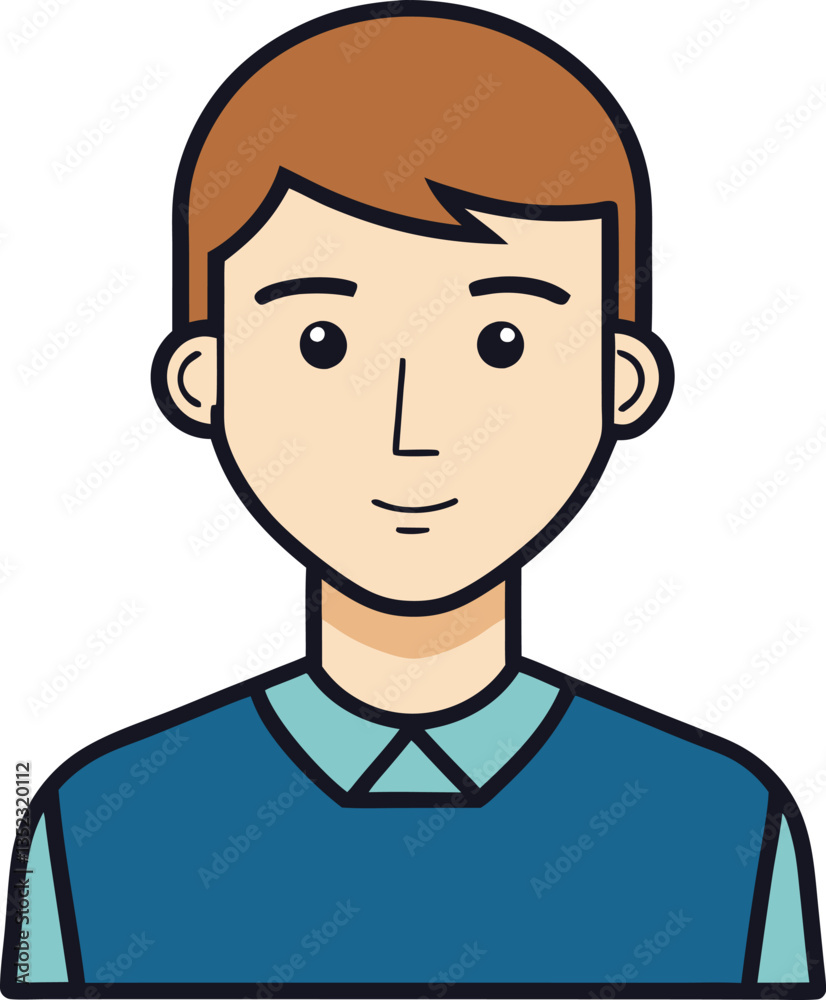 Flat Style Male Avatar with Brown Hair and Blue Shirt, Vector illustration of a young man with short brown hair wearing a collared blue shirt, perfect for user profiles and icons.
Flat Style Male Avatar with Brown Hair and Blue Shirt, Vector illustration of a young man with short brown hair wearing a collared blue shirt, perfect for user profiles and icons.