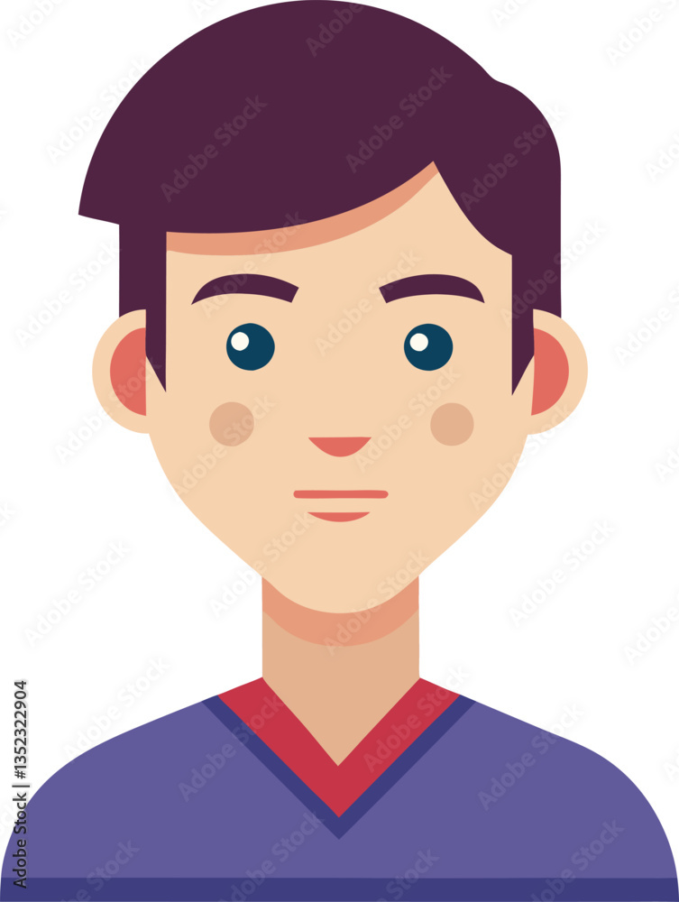 Flat Cartoon Avatar of Smiling Young Boy, Vector illustration of a smiling young boy with dark hair and blue eyes, great for profile icons and educational materials.
Flat Cartoon Avatar of Smiling Young Boy, Vector illustration of a smiling young boy with dark hair and blue eyes, great for profile icons and educational materials.