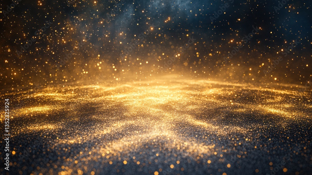 Golden glittering particles on dark background Golden glittering particles on dark background
