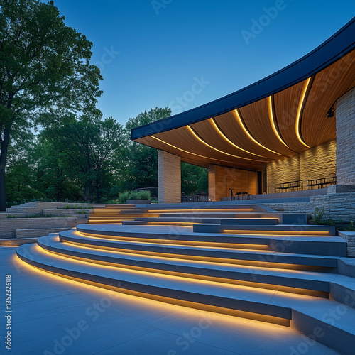 Obraz na płótnie Modern Amphitheater with Wooden and Stone Architecture w salonie