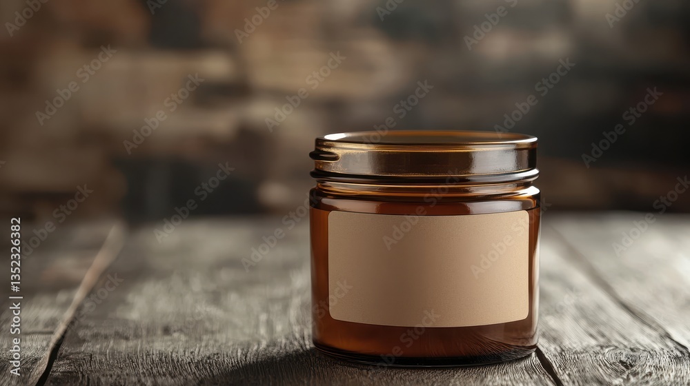 Cylindrical jar with empty label space, premium aesthetic, soft and warm natural lighting. Cylindrical jar with empty label space, premium aesthetic, soft and warm natural lighting.