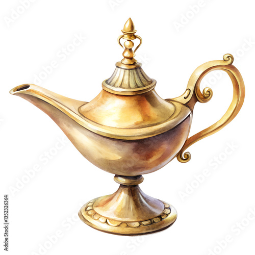 Watercolor Aladdin lamp for essential oil isolated on transparent background