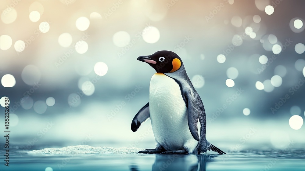 Fototapeta premium King Penguin Walking in Water with Bokeh Background Wildlife Portrait