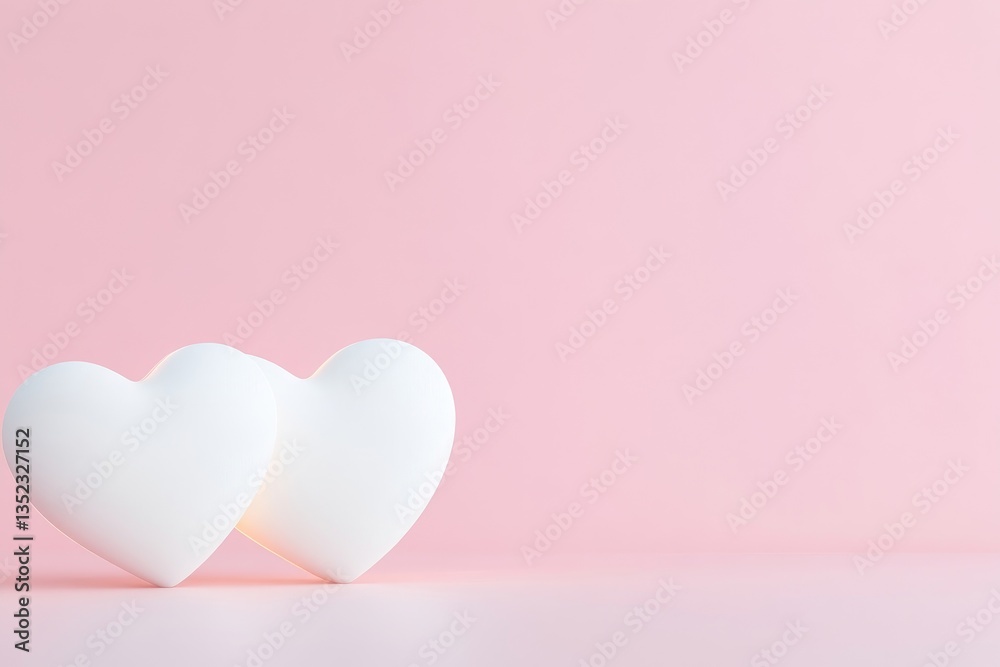 Two white hearts on a soft pink background Two white hearts on a soft pink background