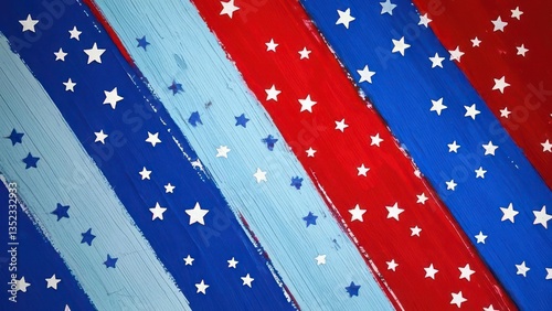 Abstract American Flag Painting with Red White and Blue Stripes and Stars. 16:9 Ratio
