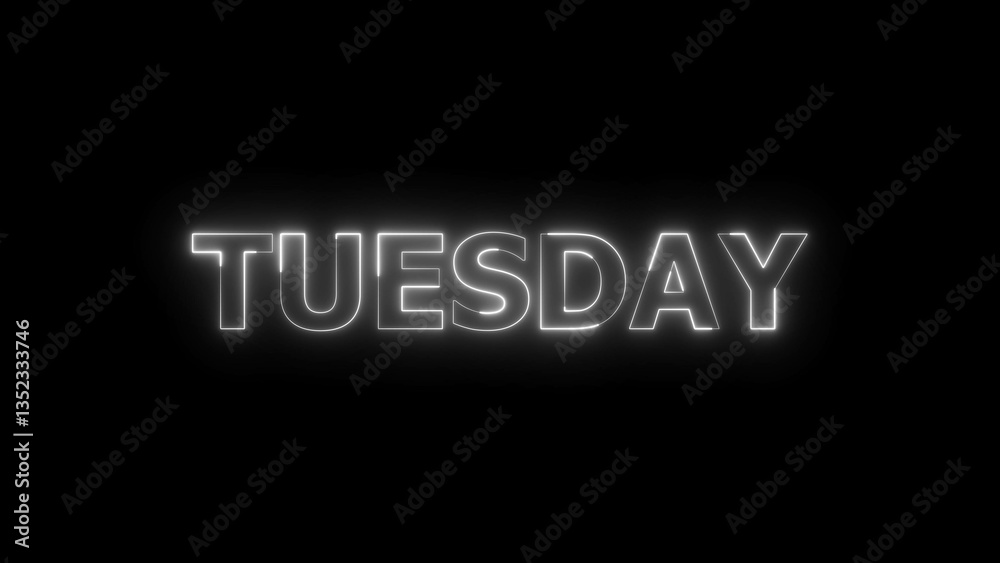 Fototapeta premium Abstract glowing neon light Tuesday text background illustration 4k resolution.
