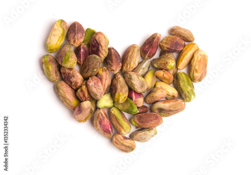 peeled pistachios in the shape of a heart