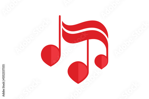 Red Musical Notes Symbol Isolated on White Background, Melodic Icon, Minimalist Design