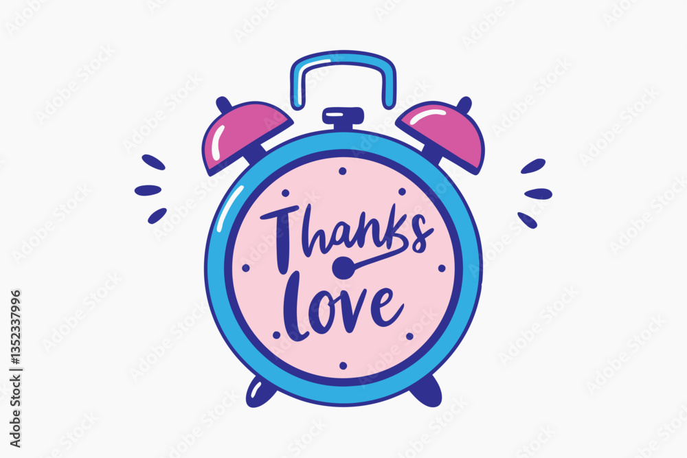 Fototapeta premium Retro Alarm Clock with Love Message, Blue Outline, Pink Center, Whimsical Design