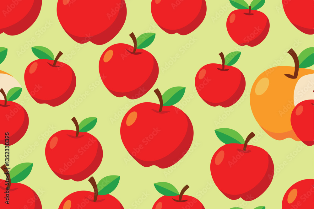 Seamless Apple Pattern, Red, Yellow Fruits, Green Leaves, Light Yellow Background Seamless Apple Pattern, Red, Yellow Fruits, Green Leaves, Light Yellow Background