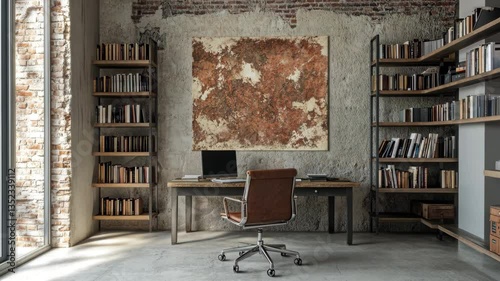 Modern Loft Office With Stylish Furniture and Unique Wall Decor Generative AI