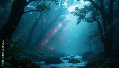 Iridescent droplets on spider silk webbing refract kaleidoscopic colors into shimmering auroras.