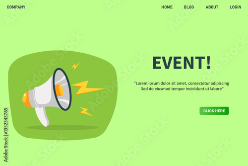 Event, banner with megaphone. Event speech bubble banner. Vector illustration for retail shopping online marketing template, banner, poster, and background.